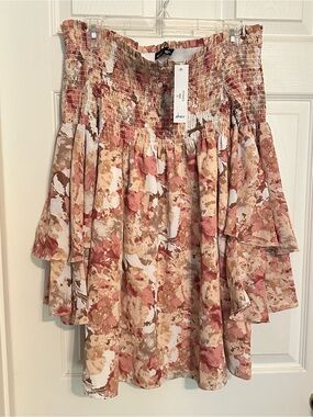 Akai Pink Floral Off-Shoulder Mini Dress